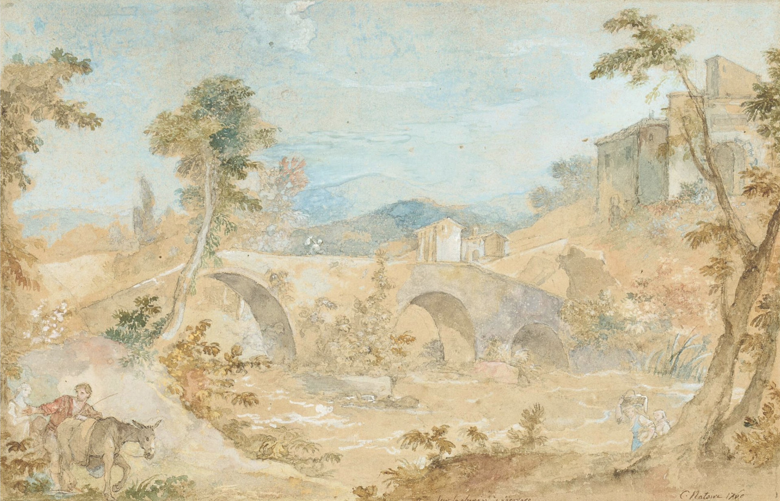 Charles Joseph Natoire - Le pont sur le chemin de